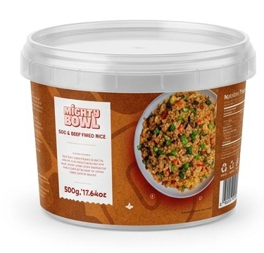 Mighty Bowl Egg & Beef Fried Rice takeaway tub
